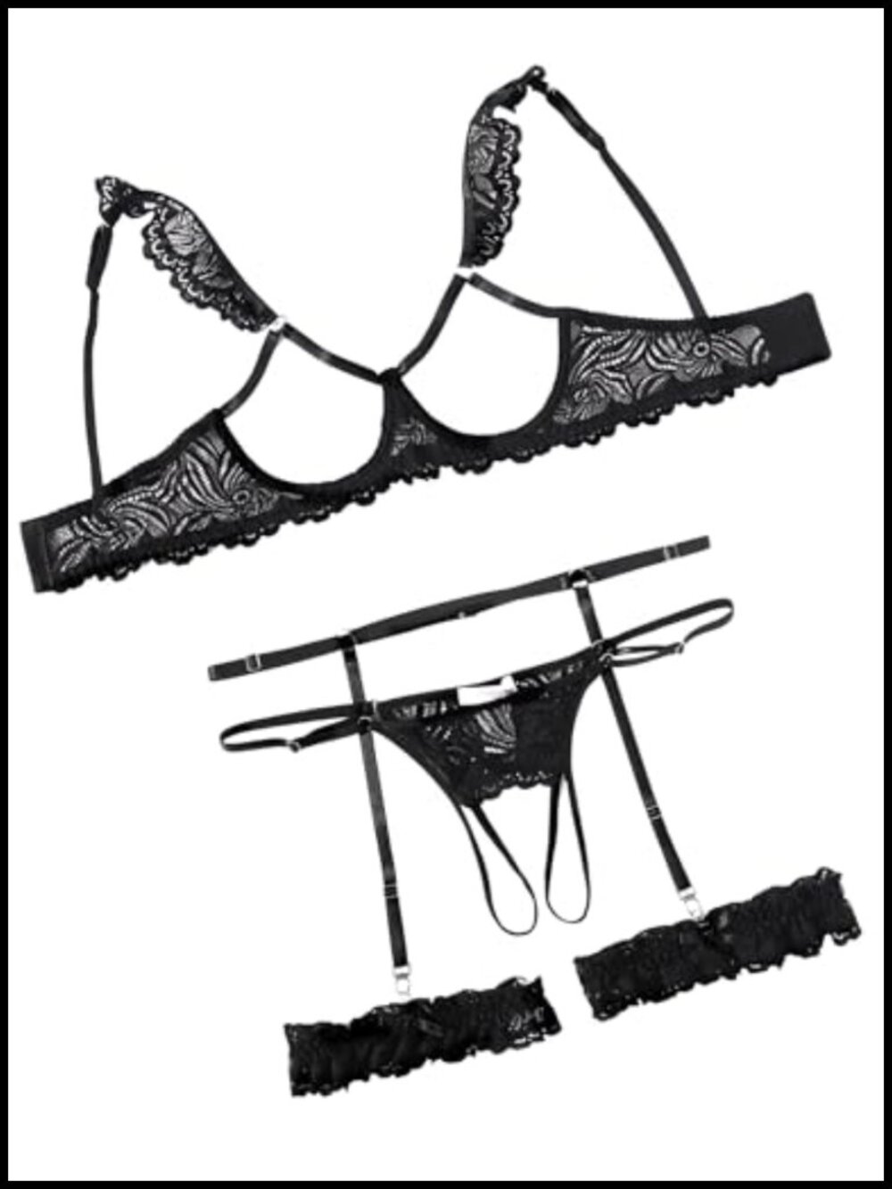 Avidlove Underwire Floral Lace Bra Panty Garter Lingerie Set